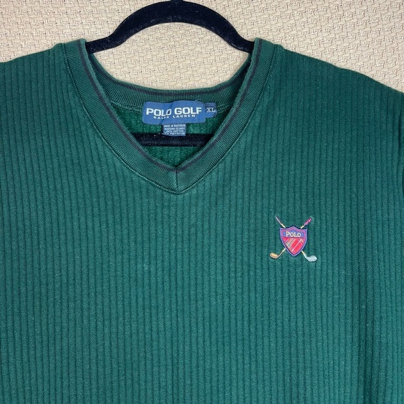 Ralph Lauren Polo Sweater Men medium Green Golf Vest wool Preppy Vintage - Picture 6 of 9